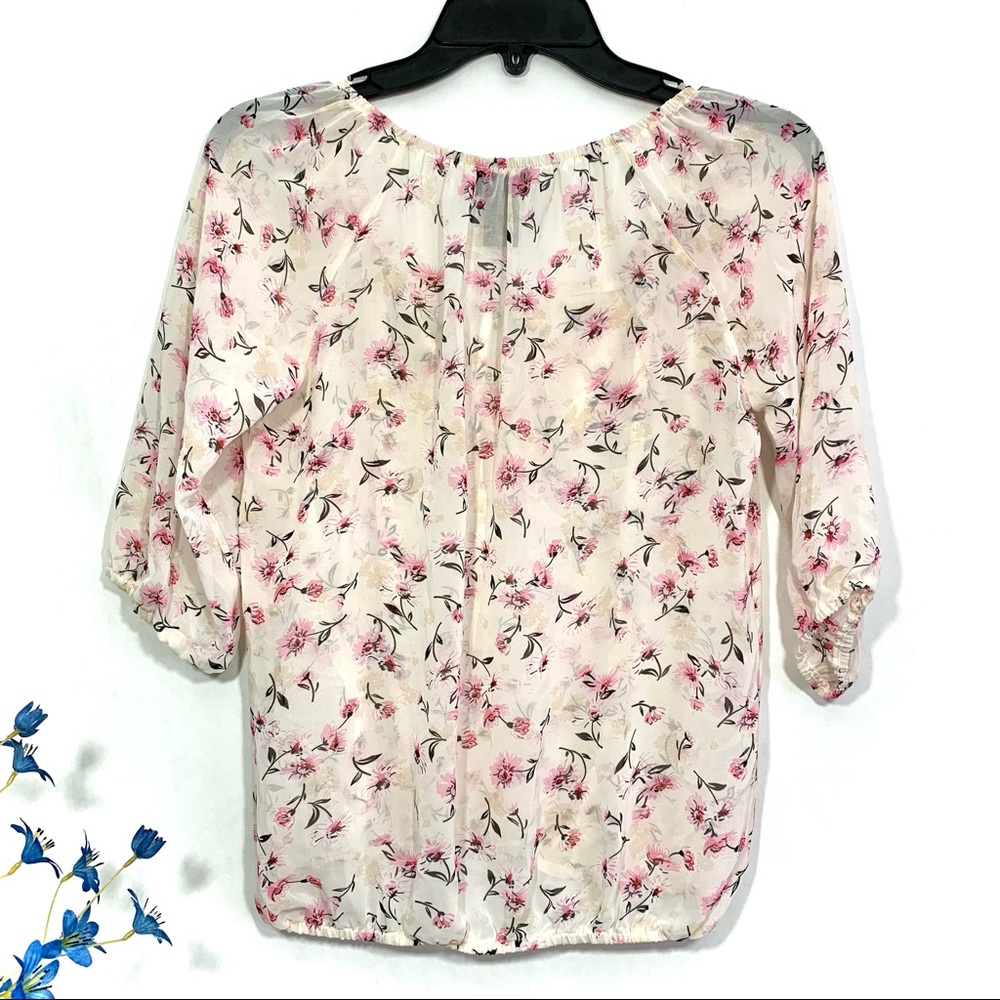 Rue 21 Women's Cream Pink Floral Lace Elbow Sleeve Sheer Blouse - NWT - Picture 8 of 8